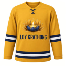 Load image into Gallery viewer, Loy Krathong Original Hockey Jersey in Gold, front view – custom name and number