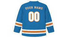 Load image into Gallery viewer, Kumbh Mela Original Hockey Jersey in River Blue, back view with your name and number