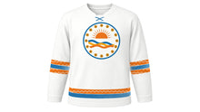 Load image into Gallery viewer, Kumbh Mela Original Hockey Jersey in White, front view – custom name and number