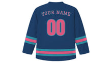 Load image into Gallery viewer, Kunming Original Hockey Jersey in Highland Sky Navy, back view with your name and number