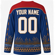 Load image into Gallery viewer, Kuomboka Ceremony Original Hockey Jersey in Zambezi Blue, back view with custom YOUR NAME and 00