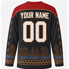 Load image into Gallery viewer, Kuomboka Ceremony Original Hockey Jersey in Barge Black, back view with custom YOUR NAME and 00