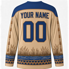 Load image into Gallery viewer, Kuomboka Ceremony Original Hockey Jersey in Floodplain Reed, back view with custom YOUR NAME and 00
