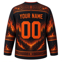 Load image into Gallery viewer, Kurama Fire Festival Original Hockey Jersey in Charcoal, back view with custom YOUR NAME and 00