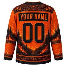 Load image into Gallery viewer, Kurama Fire Festival Original Hockey Jersey in Ember Orange, back view with custom YOUR NAME and 00