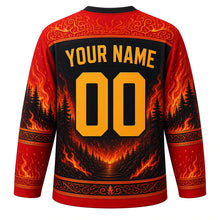 Load image into Gallery viewer, Kurama Fire Festival Original Hockey Jersey in Flame Red, back view with custom YOUR NAME and 00