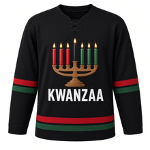 Load image into Gallery viewer, Kwanzaa Original Hockey Jersey in Black, front view – custom name and number