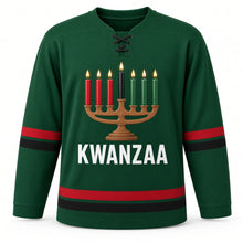 Load image into Gallery viewer, Kwanzaa Original Hockey Jersey in Green, front view – custom name and number