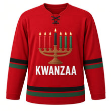 Load image into Gallery viewer, Kwanzaa Original Hockey Jersey in Red, front view – custom name and number