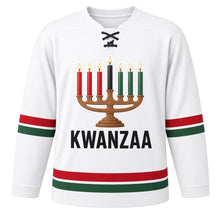 Load image into Gallery viewer, Kwanzaa Original Hockey Jersey in White, front view – custom name and number