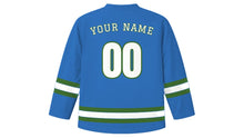 Load image into Gallery viewer, Kyiv Original Hockey Jersey in Dnipro Blue, back view with your name and number