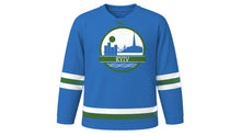 Load image into Gallery viewer, Kyiv Original Hockey Jersey in Dnipro Blue, front view – custom name and number