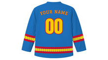 Load image into Gallery viewer, La Mercè Original Hockey Jersey in Mediterranean Blue, back view with your name and number