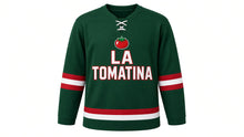 Load image into Gallery viewer, La Tomatina Original Hockey Jersey in Green, front view – custom name and number