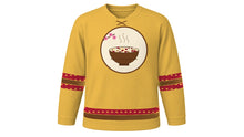 Load image into Gallery viewer, Laba Festival Original Hockey Jersey in Millet Gold, front view – steaming Laba congee bowl crest – custom name and number