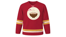 Load image into Gallery viewer, Laba Festival Original Hockey Jersey in Red Date, front view – steaming Laba congee bowl crest – custom name and number