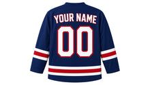 Load image into Gallery viewer, Labor Day Original Hockey Jersey in Navy, back view with your name and number