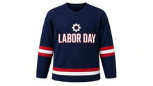 Load image into Gallery viewer, Labor Day Original Hockey Jersey in Navy, front view – custom name and number