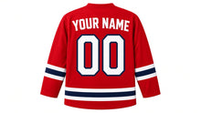 Load image into Gallery viewer, Labor Day Original Hockey Jersey in Red, back view with your name and number