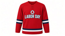 Load image into Gallery viewer, Labor Day Original Hockey Jersey in Red, front view – custom name and number