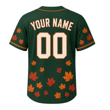 Load image into Gallery viewer, Lake Park Pavilion Milwaukee Baseball Jersey in Ravine Forest Green, back view with your name and number – falling-leaf stripe sleeves