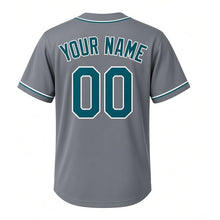 Load image into Gallery viewer, Lakefront Lighthouse Milwaukee Baseball Jersey in Harbor Slate, back view with your name and number – lake-color lettering and piped sleeves