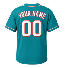 Load image into Gallery viewer, Lakefront Lighthouse Milwaukee Baseball Jersey in Lake Teal, back view with your name and number – lake-color lettering and piped sleeves