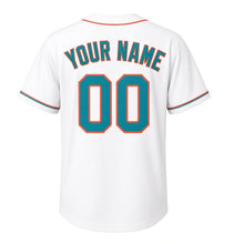 Load image into Gallery viewer, Lakefront Lighthouse Milwaukee Baseball Jersey in Breakwater White, back view with your name and number – lake-color lettering and piped sleeves