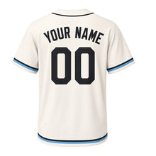 Load image into Gallery viewer, Lakefront Museum Wings Milwaukee Baseball Jersey in Sail Wing White, back view with your name and number – custom block name and number with rib-pattern sleeves