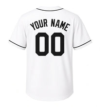 Load image into Gallery viewer, Lakefront Sunset Milwaukee Baseball Jersey in Shoreline White, back view with your name and number – custom block name and number with ripple sleeves