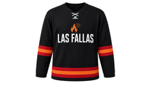 Load image into Gallery viewer, Las Fallas Original Hockey Jersey in Black, front view – custom name and number