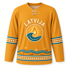 Load image into Gallery viewer, Latvia Amber Coast Original Hockey Jersey in Baltic Amber, front view – custom name and number
