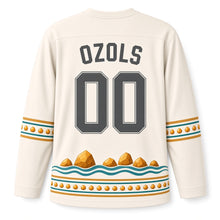 Load image into Gallery viewer, Latvia Amber Coast Original Hockey Jersey in Sand White, back view with your name and number