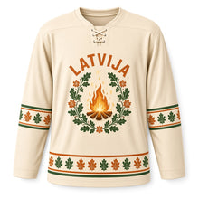 Load image into Gallery viewer, Latvia Midsummer Wreath Original Hockey Jersey in Linen Cream, front view – custom name and number