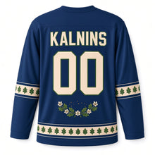 Load image into Gallery viewer, Latvia Midsummer Wreath Original Hockey Jersey in Midsummer Night, back view with your name and number