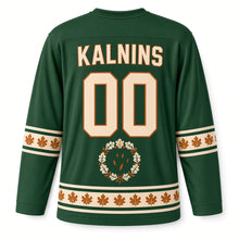 Load image into Gallery viewer, Latvia Midsummer Wreath Original Hockey Jersey in Oak Green, back view with your name and number