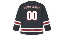 Load image into Gallery viewer, Latvian Independence Day Original Hockey Jersey in Charcoal, back view with your name and number