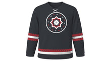 Load image into Gallery viewer, Latvian Independence Day Original Hockey Jersey in Charcoal, front view – custom name and number