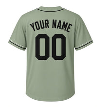 Load image into Gallery viewer, Laundry Line Milwaukee Baseball Jersey in Backyard Sage, back view with your name and number – custom block name and number with dashed-line sleeves