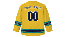 Load image into Gallery viewer, Leap Day Original Hockey Jersey in Leap Gold, back view with your name and number