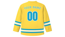 Load image into Gallery viewer, Lei Day Original Hockey Jersey in Plumeria Yellow, back view with your name and number