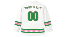 Load image into Gallery viewer, Lei Day Original Hockey Jersey in White, back view with your name and number