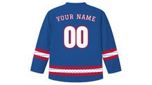 Load image into Gallery viewer, Leif Erikson Day Original Hockey Jersey in Nordic Blue, back view with your name and number