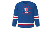 Load image into Gallery viewer, Leif Erikson Day Original Hockey Jersey in Nordic Blue, front view – custom name and number