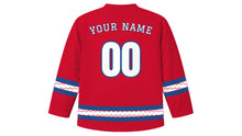 Load image into Gallery viewer, Leif Erikson Day Original Hockey Jersey in Red, back view with your name and number