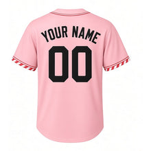 Load image into Gallery viewer, Lemonade Stand Milwaukee Baseball Jersey in Pink Lemonade, back view with your name and number – custom block name and number with candy-stripe sleeves