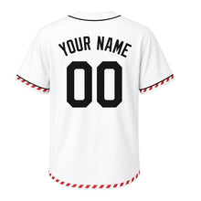 Load image into Gallery viewer, Lemonade Stand Milwaukee Baseball Jersey in Picket Fence White, back view with your name and number – custom block name and number with candy-stripe sleeves