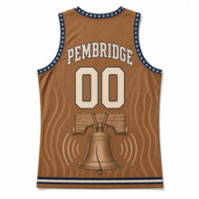 Load image into Gallery viewer, Liberty Bell Heritage Original Basketball Jersey in Bell Bronze, back view with your name and number