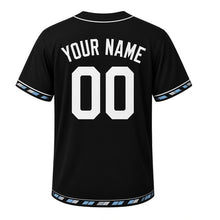 Load image into Gallery viewer, Lighthouse Lens Milwaukee Baseball Jersey in Midnight Beacon Black, back view with your name and number – custom block name and number with beam-pattern sleeves