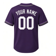 Load image into Gallery viewer, Lilac Blooms Milwaukee Baseball Jersey in Deep Plum, back view with your name and number – custom block name and number with scallop-stripe sleeves